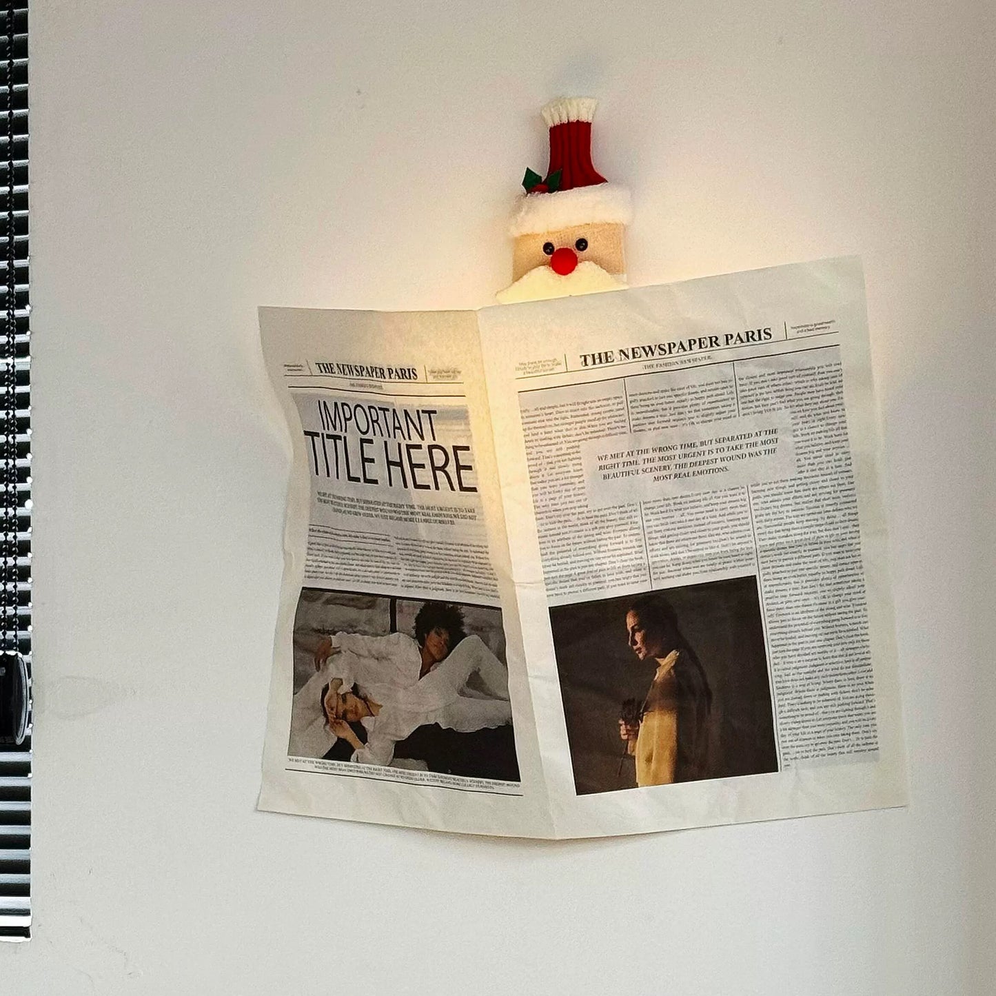 Santa with Fake Newspaper Decor