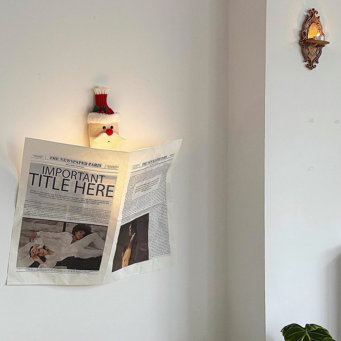 Santa with Fake Newspaper Decor